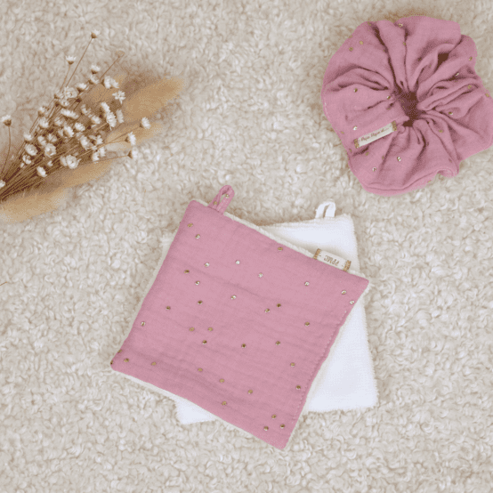 Makeup Remover cotton gaze pois or rose thé