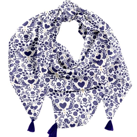 Pom pom scarf scandinavia bleu