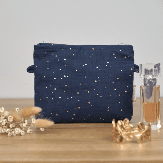 Tiny coton clutch bag gaze pois or marine