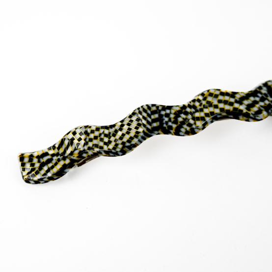  Long Wave Hair Clip black gold checkerboard