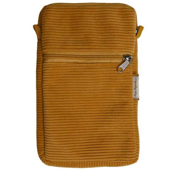 Quilted phone pocket mustard corduroy