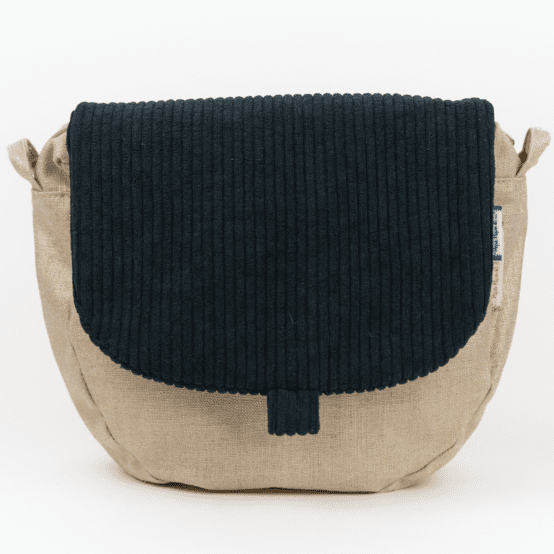 Flap of small shoulder bag black large corduroy