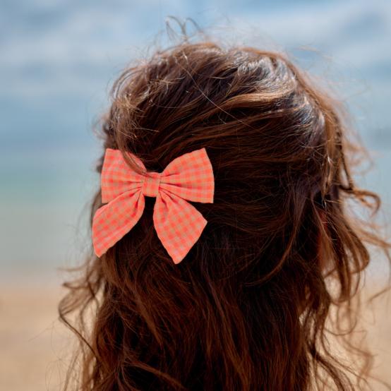 Bow tie hair slide neon orange gingham