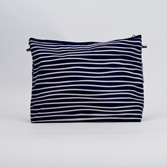 Cosmetic bag with flap striped  ivory navy