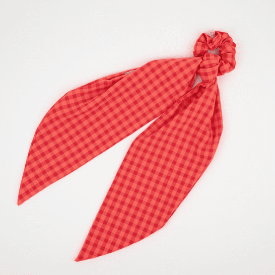Long tail scrunchie coral red gingham
