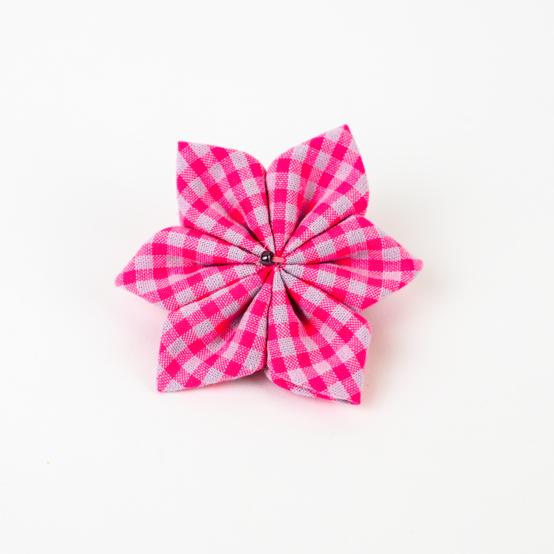 Star flower hairslide neon pink gingham