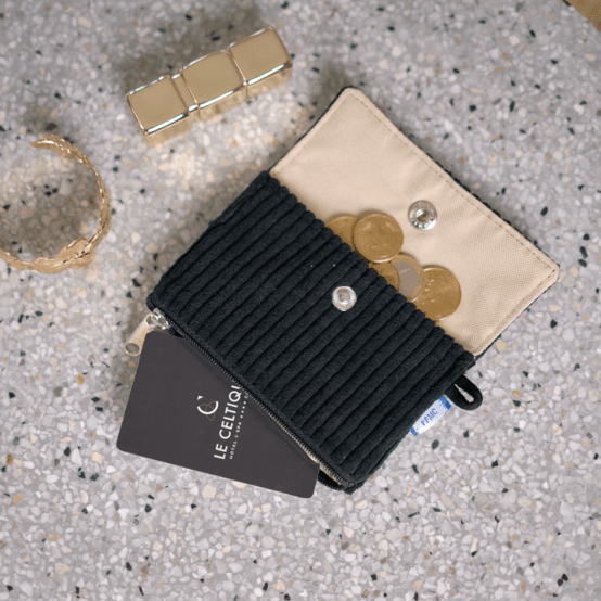 Mini coin purse pouch black large corduroy