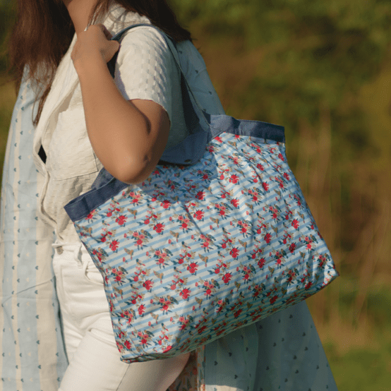 Pleated tote bag - Medium size horizons fleuris