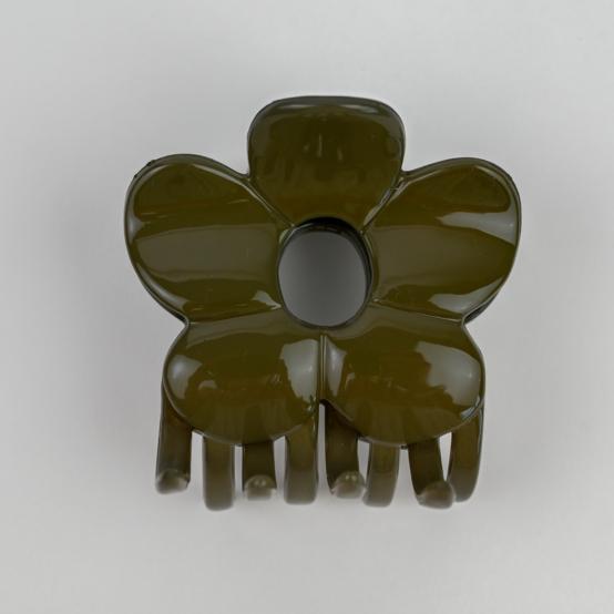 Large Flower Hair Clip lacquered khaki