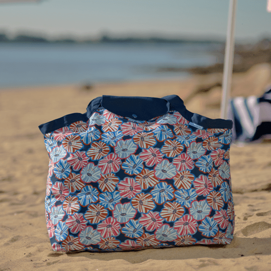 Tote bag with a zip anémones rayées