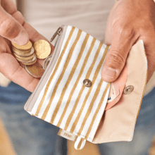 zipper pouch card purse rayé or blanc