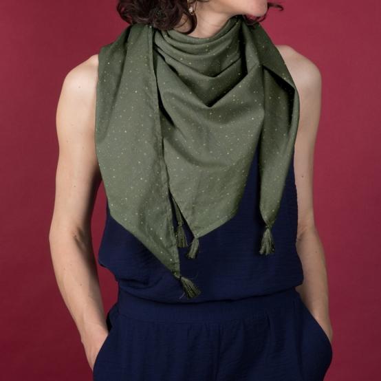 Pom pom scarf gaze pois or kaki