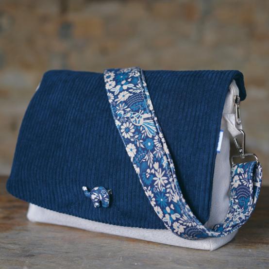 Square flap of saddle bag  large navy orduroy 