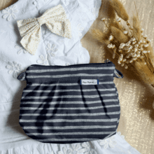 Mini Pleated clutch bag striped silver dark blue