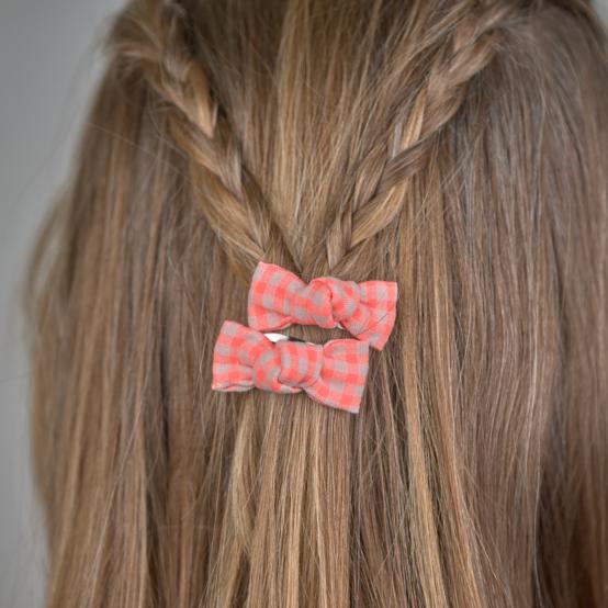 Small bows hair clips neon orange gingham