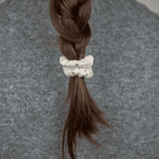 Mini Scrunchie gaze pois or écru