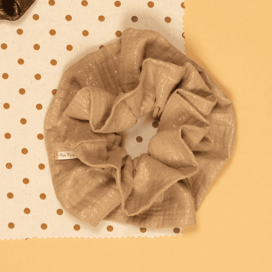 Double XL Scrunchie gaze pailletée camel