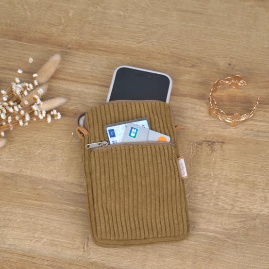 Quilted phone pocket brown large corduroy