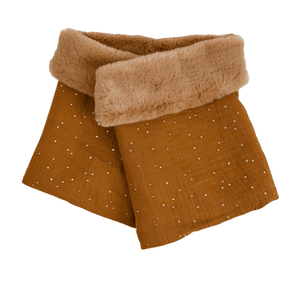 Adult Fur scarf snood gaze pois or caramel