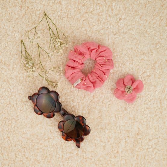 Mini Flower petal hair slide gaze pois or rose sorbet