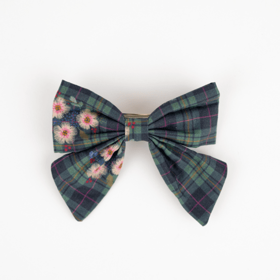 Bow tie hair slide tartan fleuri