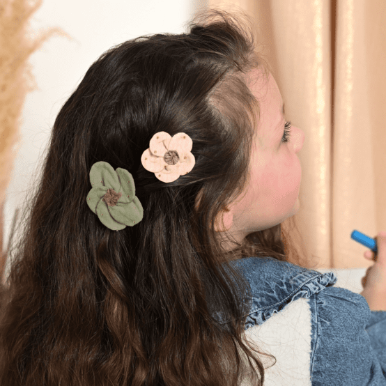 Mini Flower petal hair slide gaze pois or rose