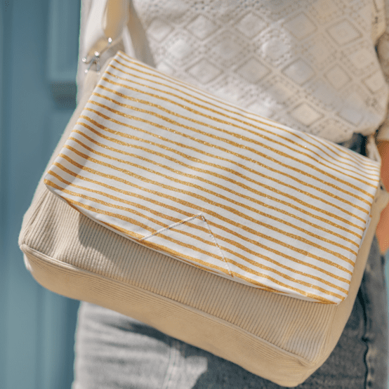 Large shoulder bag base beige corduroy