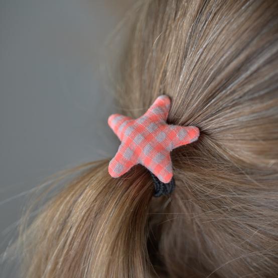 Pony-tail elastic hair star neon orange gingham