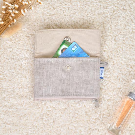 Zipper pouch card purse silver linen