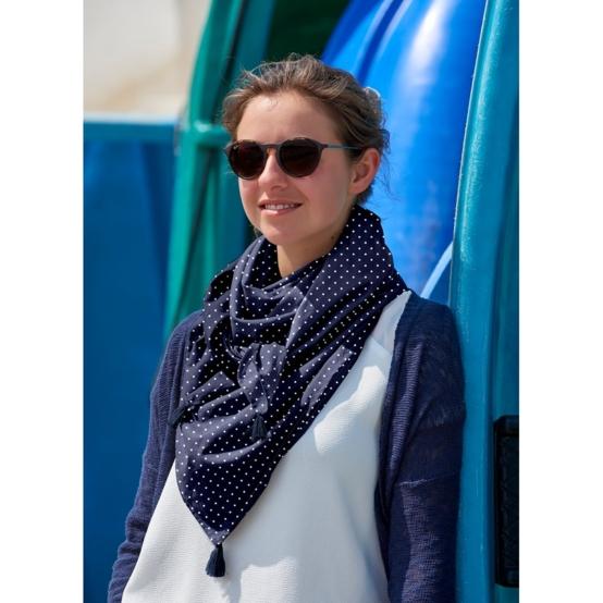Pom pom scarf navy blue spots