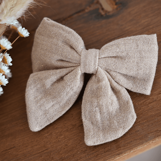 Bow tie hair slide gaze pailletée camel