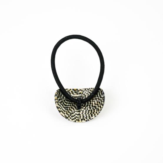  Oval Jewel Hair Tie black gold checkerboard