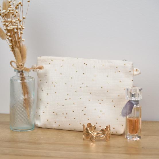 Coton clutch bag gaze pois or écru