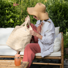 Tote bag with a zip rayé or blanc