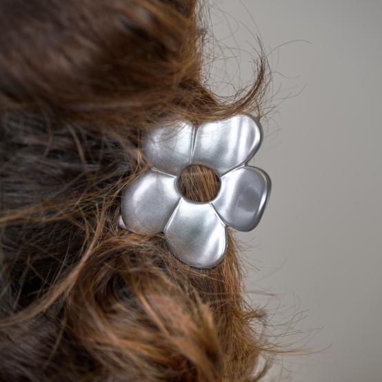 Large Flower Hair Clip satin silver