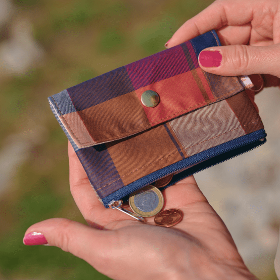 Mini coin purse pouch ruby lurex tartan