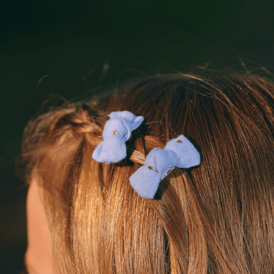 Small bows hair clips gaze pois or bleu baltique