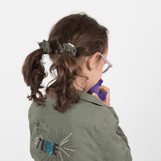 Mini Scrunchie gaze pois or kaki