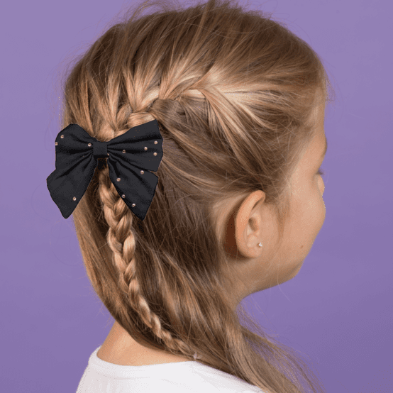 Bow tie hair slide gaze pois or noir