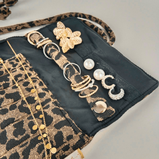 Jewelry pouch mocha quilted leopard