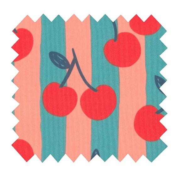 Cotton fabric ex2644 orange blue striped cherries