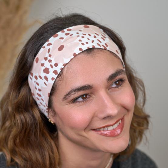 Stretch jersey headband  nude terracotta pansies