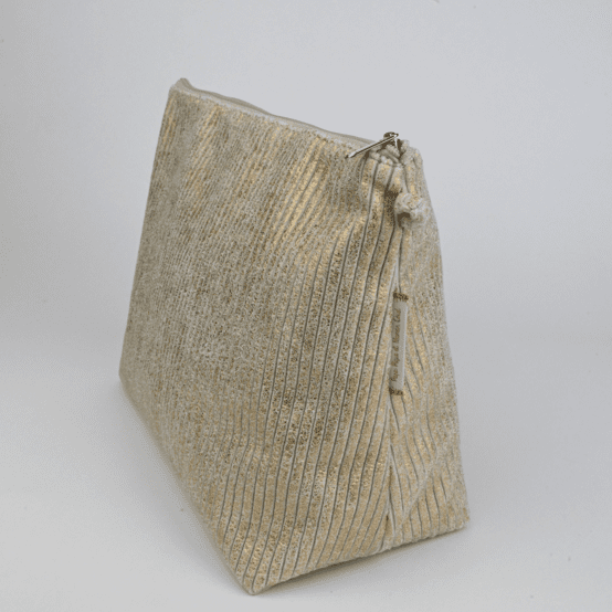 Cosmetic bag with flap gold large corduroy