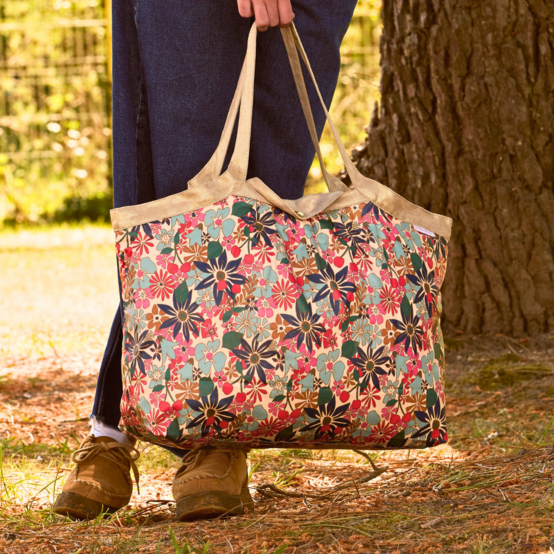 Pleated tote bag - Medium size cerise en fleur
