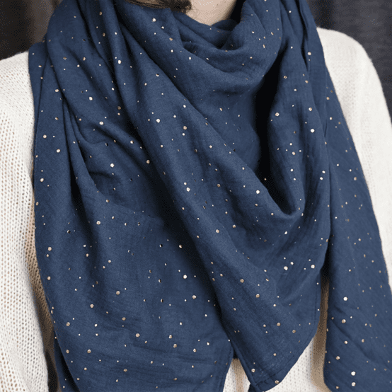 Pom pom scarf gaze pois or marine