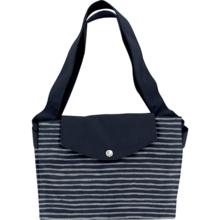Tote bag with a zip striped silver dark blue