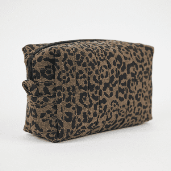 Rectangular toiletry bag mocha quilted leopard