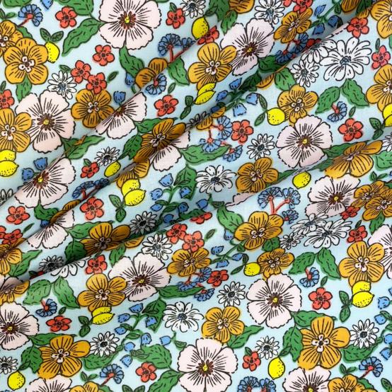35cm coated fabric coupon ex2525 yellow green flowers and lemons