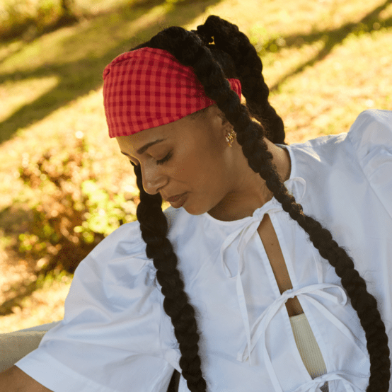 Headscarf headband- Adult size coral red gingham