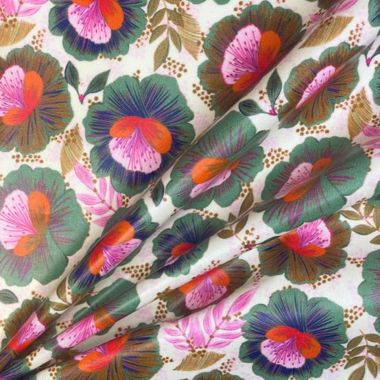 35cm coated fabric coupon fleur de thé